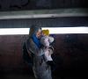 Eine Mutter und ihr Kind fliehen aus der Ukraine