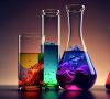 Symbolbild Chemikalien Chemie PFAS - Glasgefäße mit bunten Flüssigkeiten